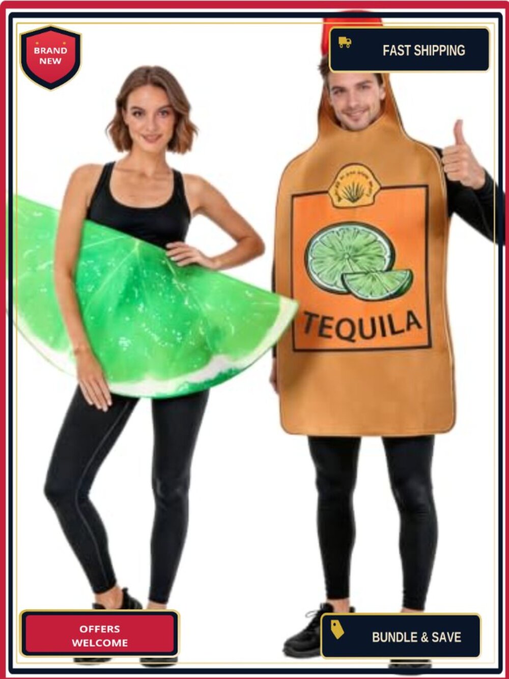 2 Pc Tequila Lime Couples Halloween Costume One Size Fits Most Adult
